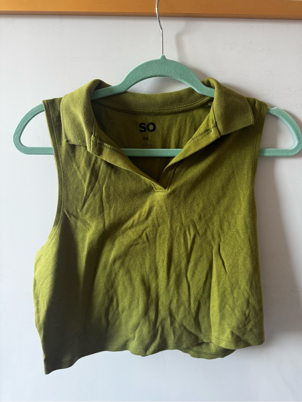 SO Olive Green Sleeveless Collared Tank Top